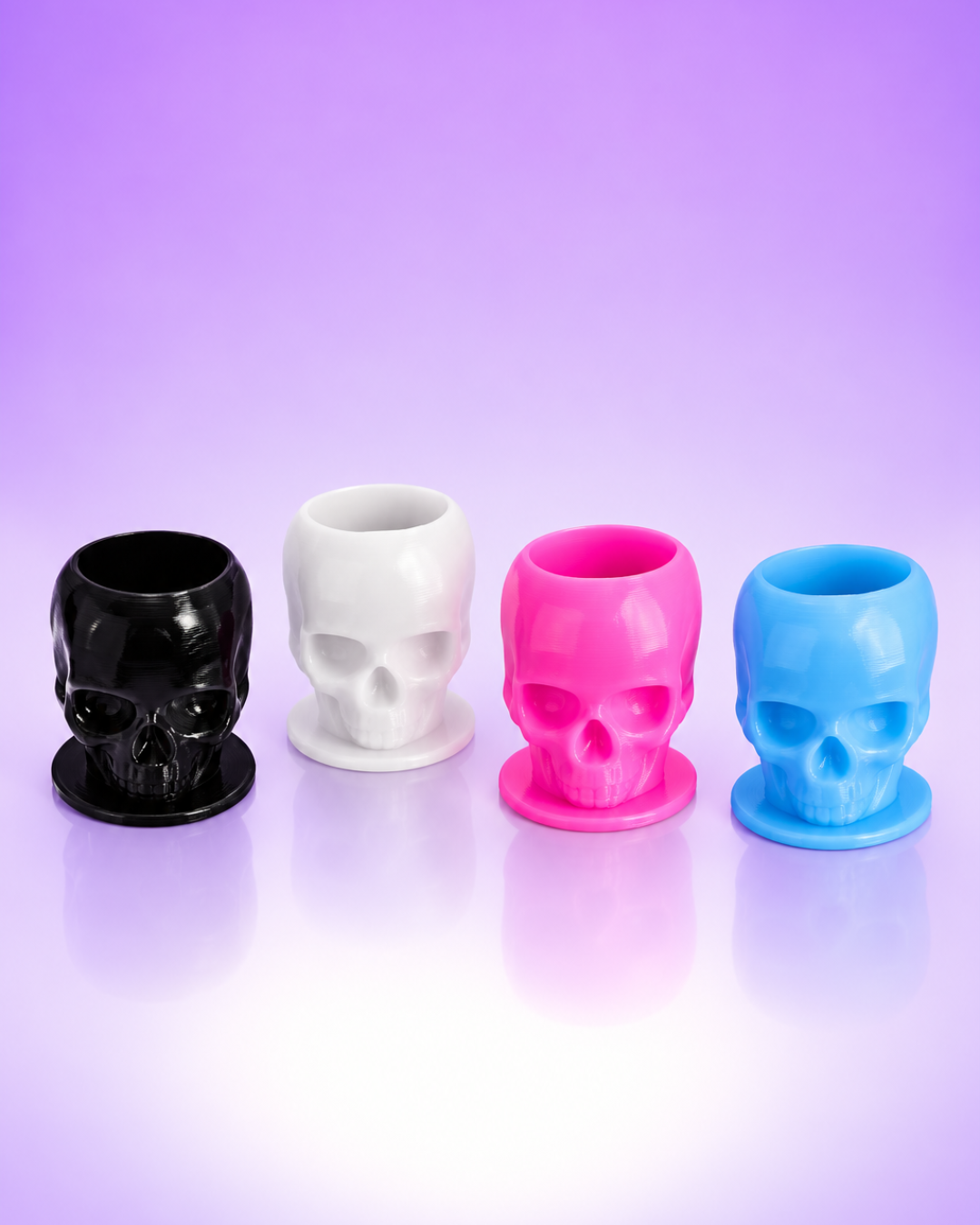 Skull Spider Sling Water Dishes 4-Pack | Tattoo Ink Cup Style | Black, White, Pink & Blue